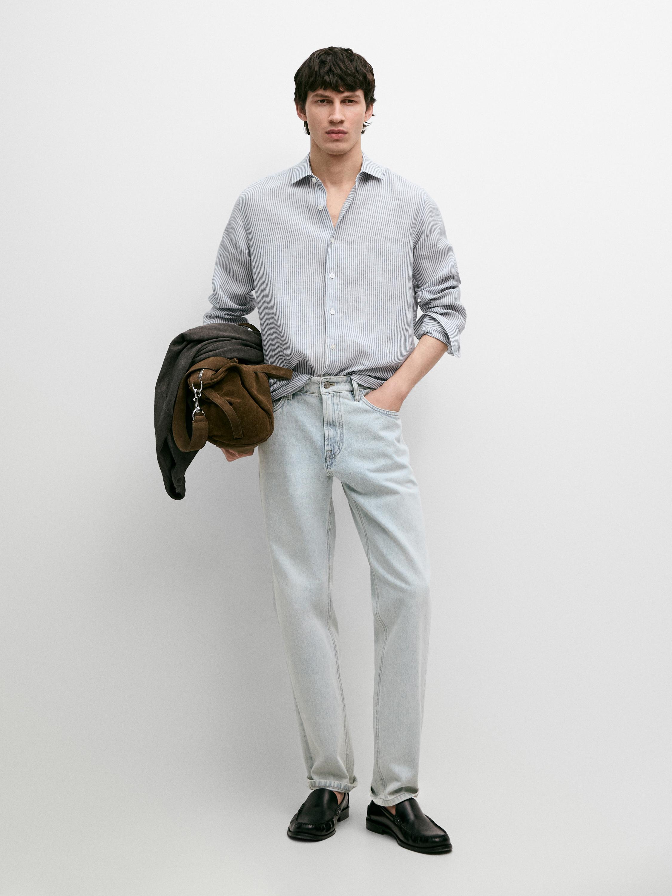 Chemise slim à rayures en lin